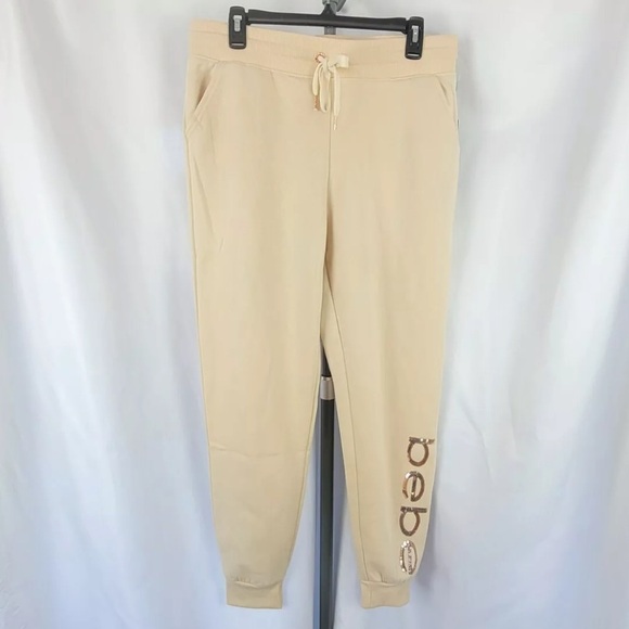 Bebe Sport Sequin Logo Jogger Ivory XL New - Picture 1 of 4